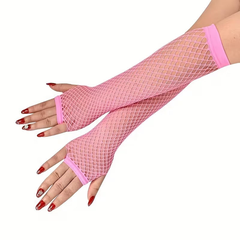 Retro Neon Pembe File Parmaksız Eldiven 26 cm