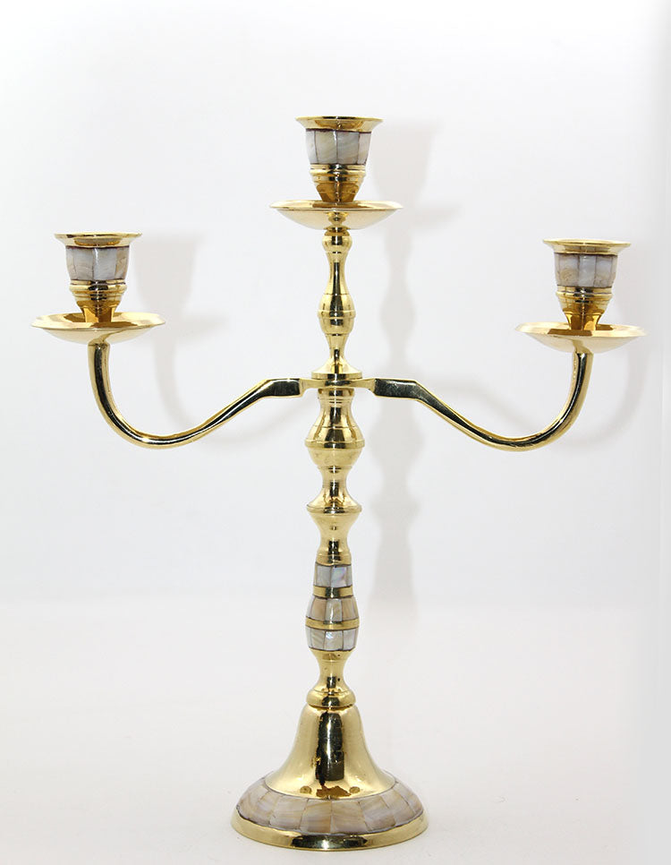 Pirinç Sedefli 3'lü Şamdan Model 2