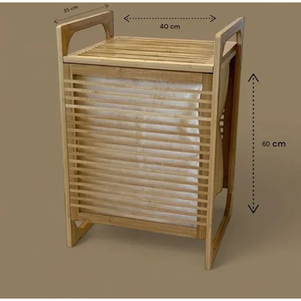 Orta Boy Ahşap Bambu Kirli Sepeti 40x35x60