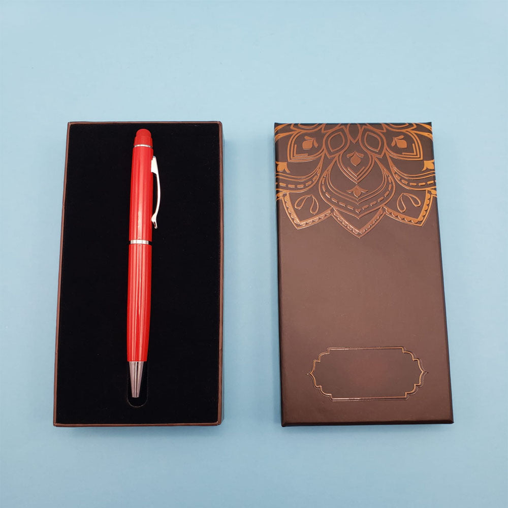 Mandala Desenli Kutulu Kırmızı Touchpen Tükenmez Kalem