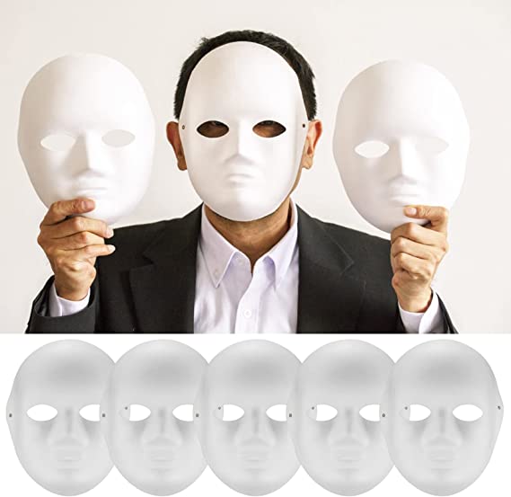 Beyaz Renk Boyanabilir Anonim Tam Yüz Cosplay Maske 24x18 cm