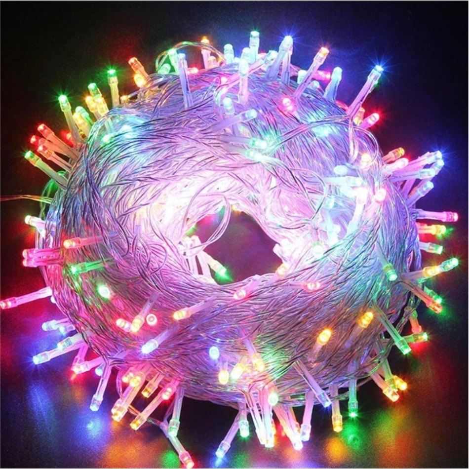 10m 100 Led Boncuk Lamba RGB Işık Şeffaf kablo