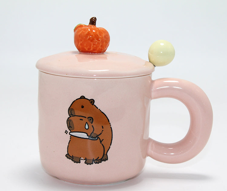 3D Capybara Desenli Porselen Kupa Bardak