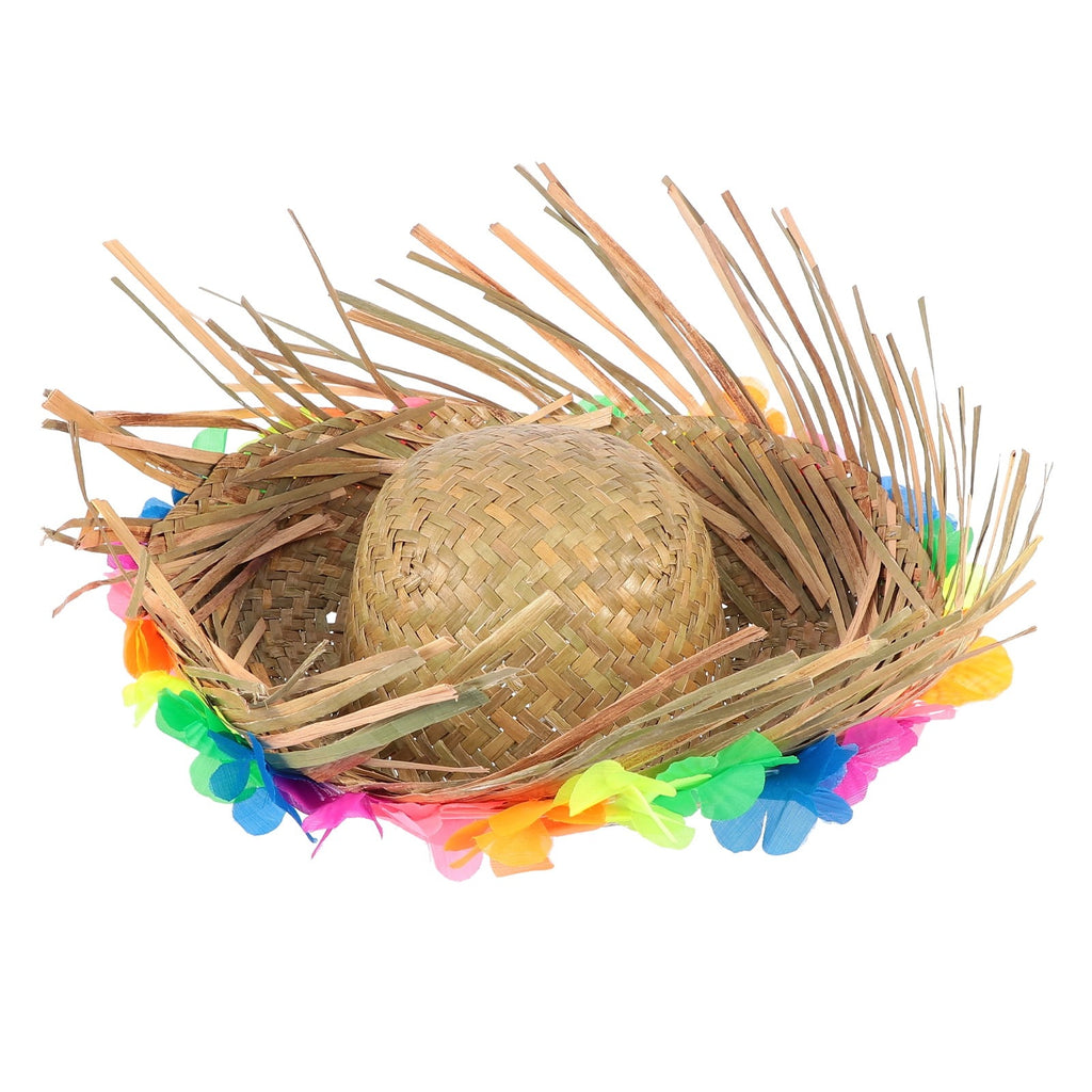Natural Renkli Püsküllü Örme Hasır Hawaii Şapka