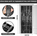 Ekstra Metalize Parlak Saçaklı Arka Fon Perde Siyah
