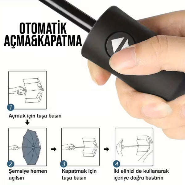 Siyah Kılıflı Otomatik Kompakt Şemsiye