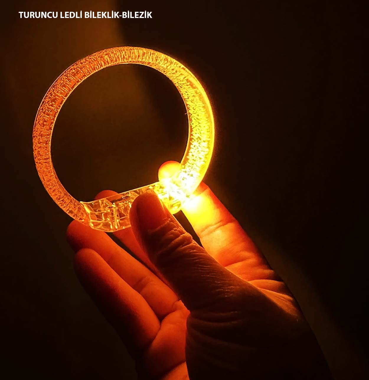 Turuncu Led Işıklı Baskı Yapılabilen Pilli Bileklik Bilezik